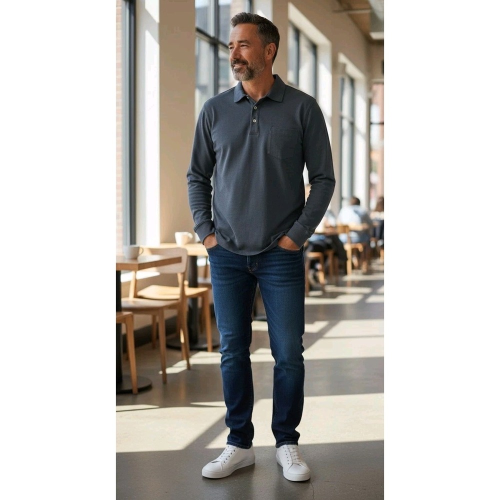 Lands' End Men Long Sleeve Traditional Fit Polo Shirt 100% Cotton SZ L 42-44